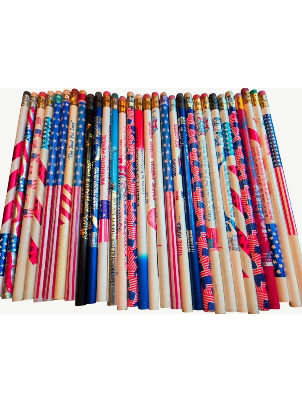 Vintage Patriotic Pencils Set Of 30  American Flag Stars Themes Assorted Designs
